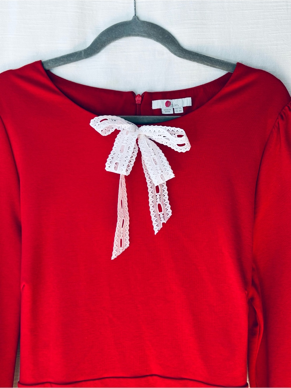 Boden Red Dress with Front (or Back) Tie with White Lace Bow Accent - Picture 2 of 8